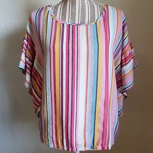NWT ZUIKI LINEN STRIPED WING SLEEVED WOMENS TOP